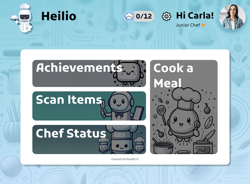 Heilio homepage showing four main navigation tabs