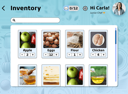 Inventory management screen showing food items