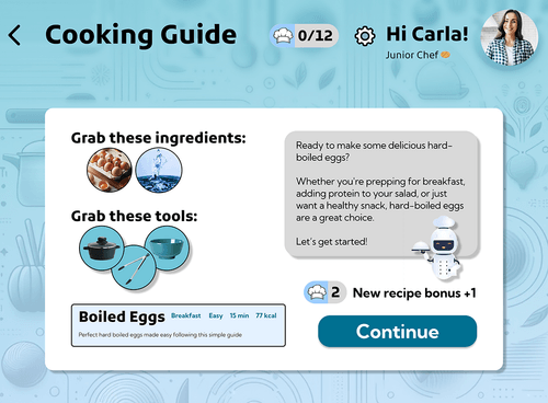 Cooking preparation screen showing required ingredients and tools