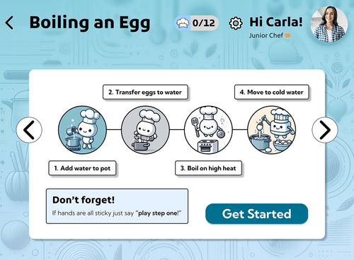 Cooking steps overview with gesture controls