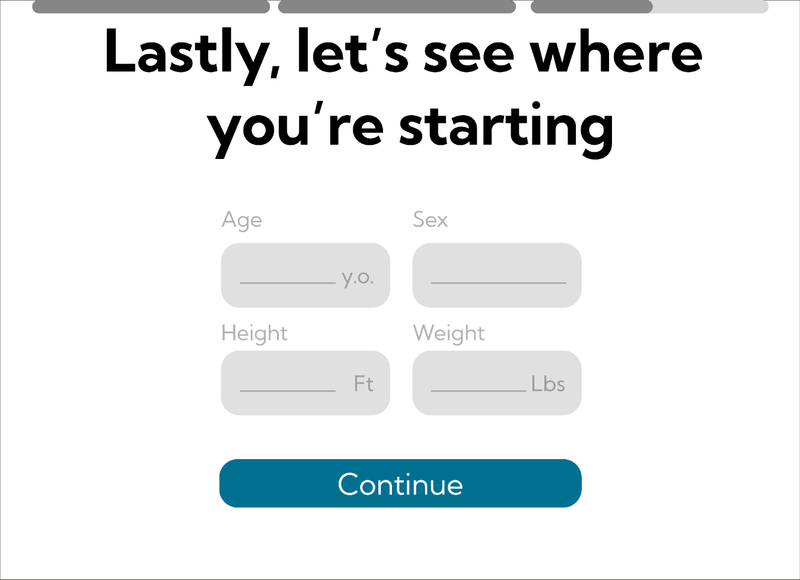 User information input screen for age, sex, height, weight
